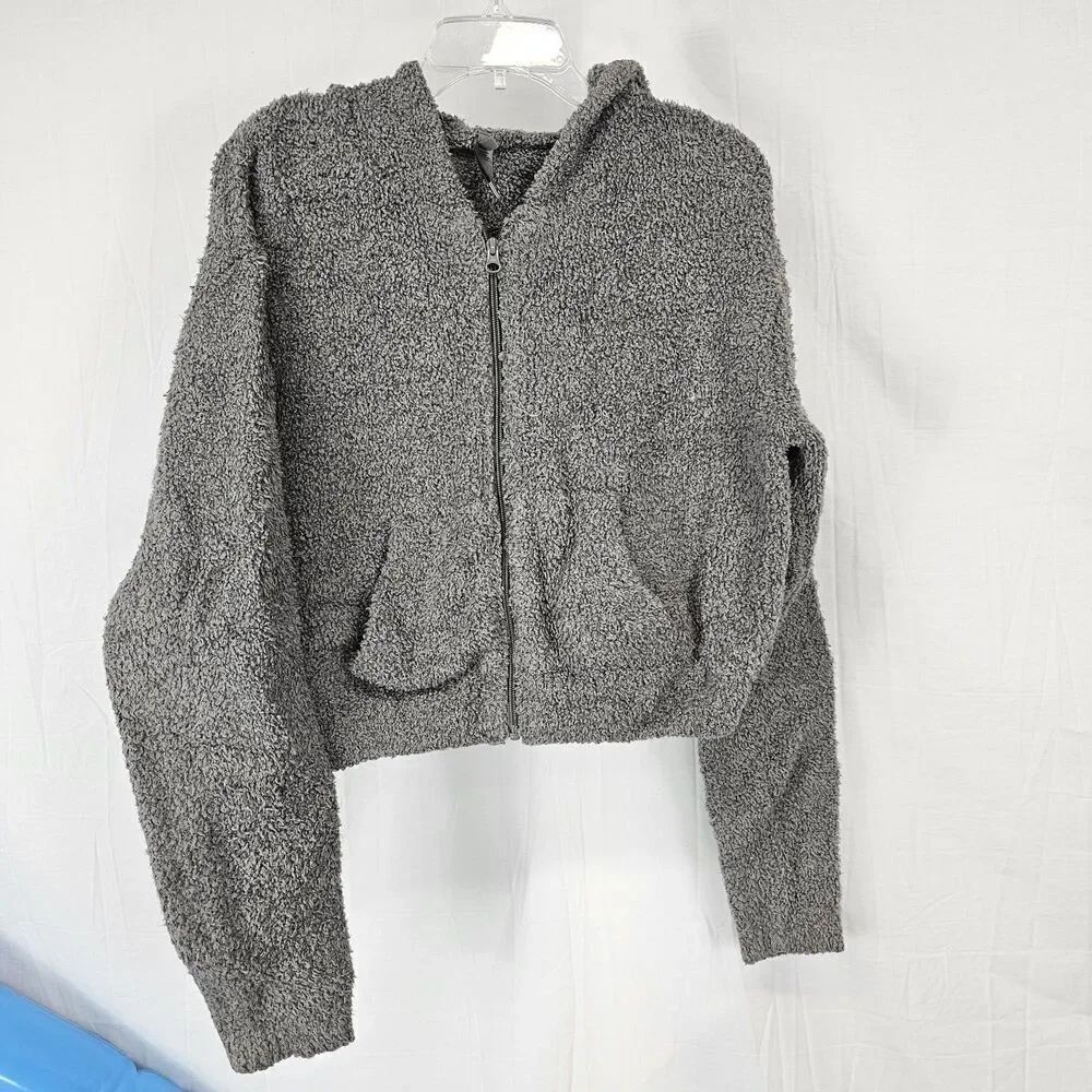 Skims Cropped Hoodie Size Small Gray Plush Teddy Fleece